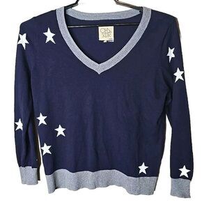 Chaser Women’s Star Sweater Size Medium Gray Blue Cotton Cashmere Blend t14